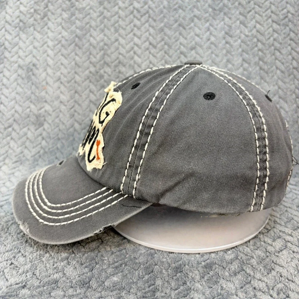 Dog Mom Distressed Baseball Cap Gray Adjustable Hat with Contrast Stitching